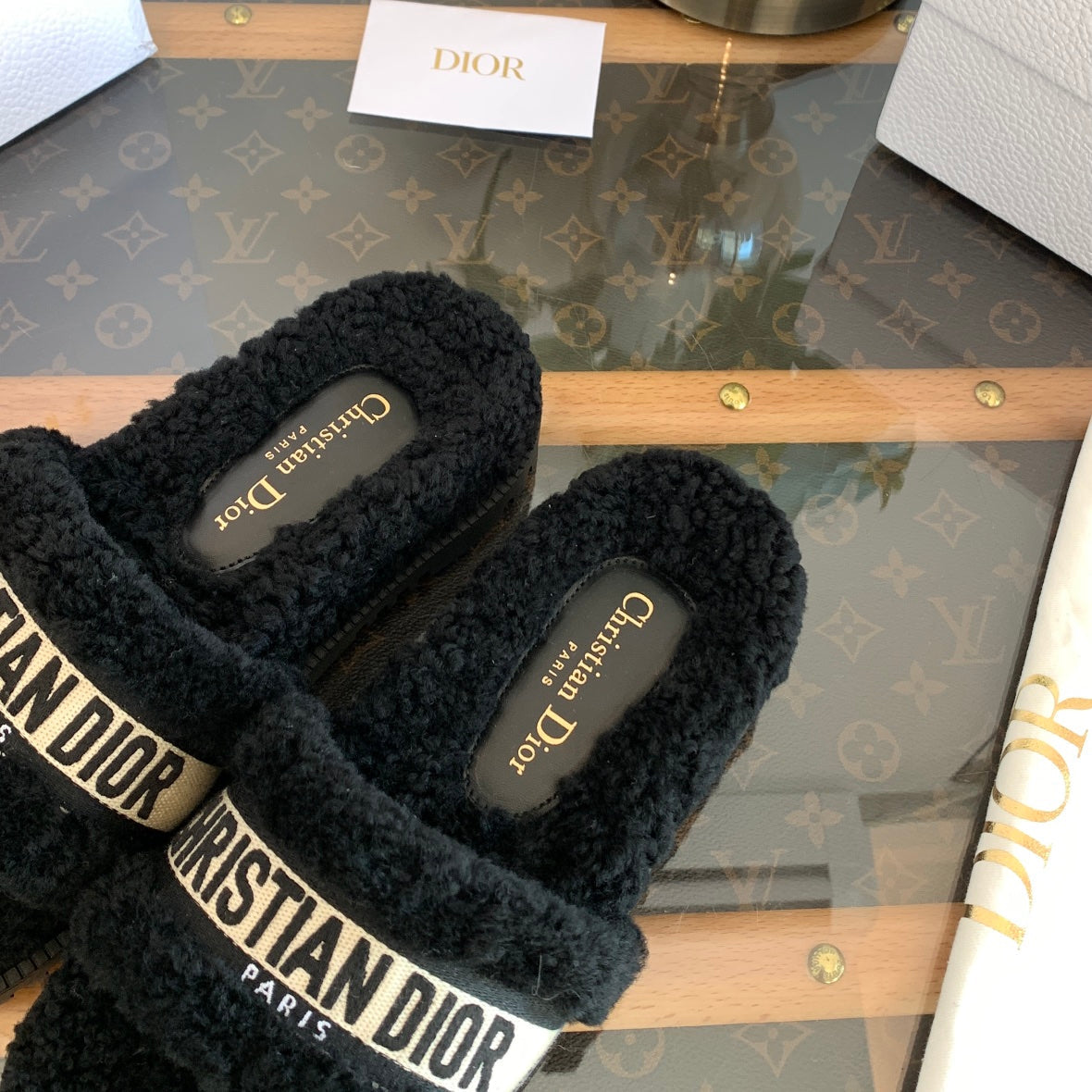 CD Dway Slide Black Fleece Lining And Canvas Fabric