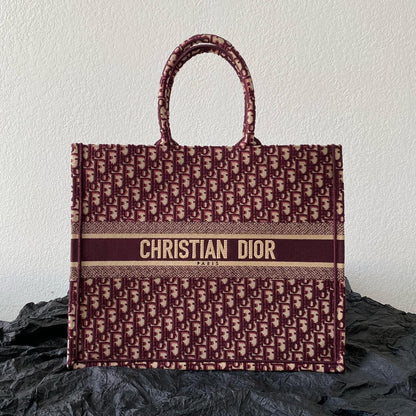 Large CD Book Tote 42cm Burgundy Retro Style D Letter Embroidery