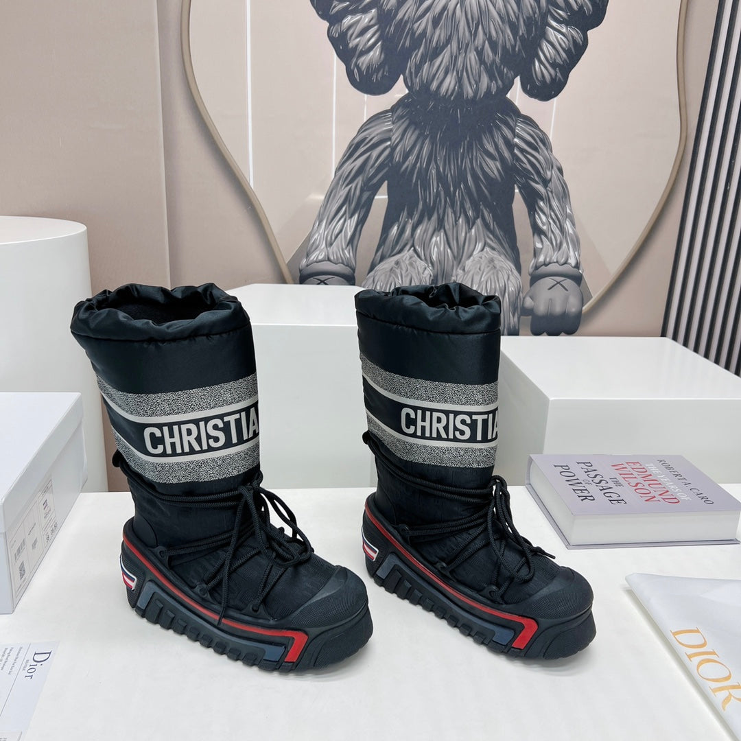 CD Platform Snow Boots Black Red Cowhide Nylon Fabric 539651