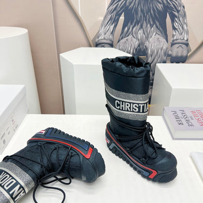 CD Platform Snow Boots Black Red Cowhide Nylon Fabric 539651