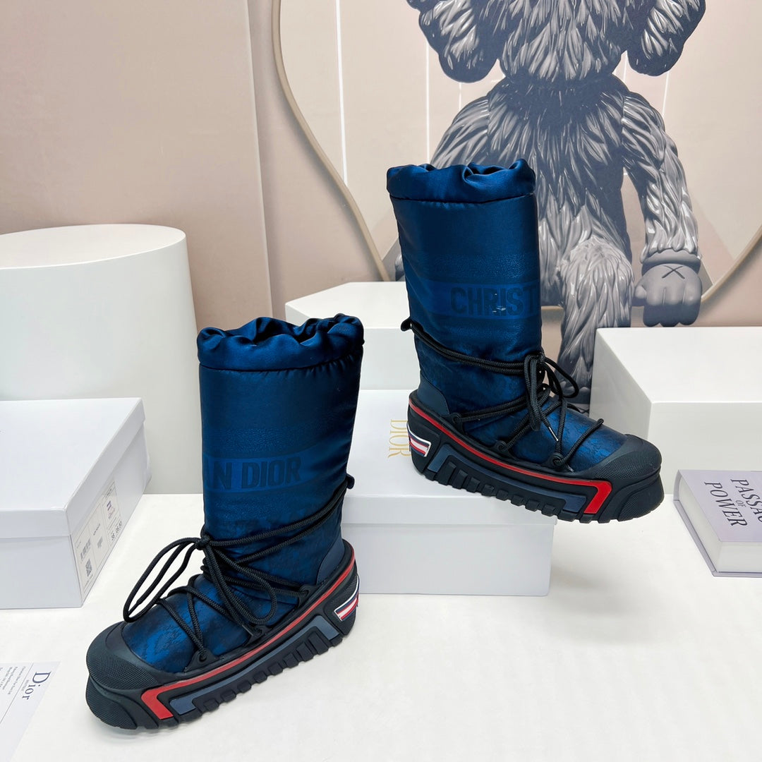 CD Platform Snow Boots Dark Blue Cowhide Nylon Fabric 539653