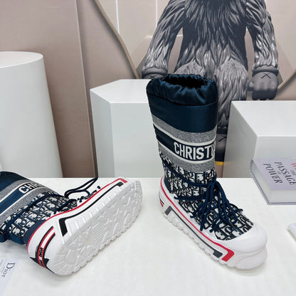 CD Platform Snow Boots Navy Blue White Cowhide Nylon 539657