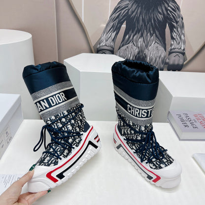 CD Platform Snow Boots Navy Blue White Cowhide Nylon 539657