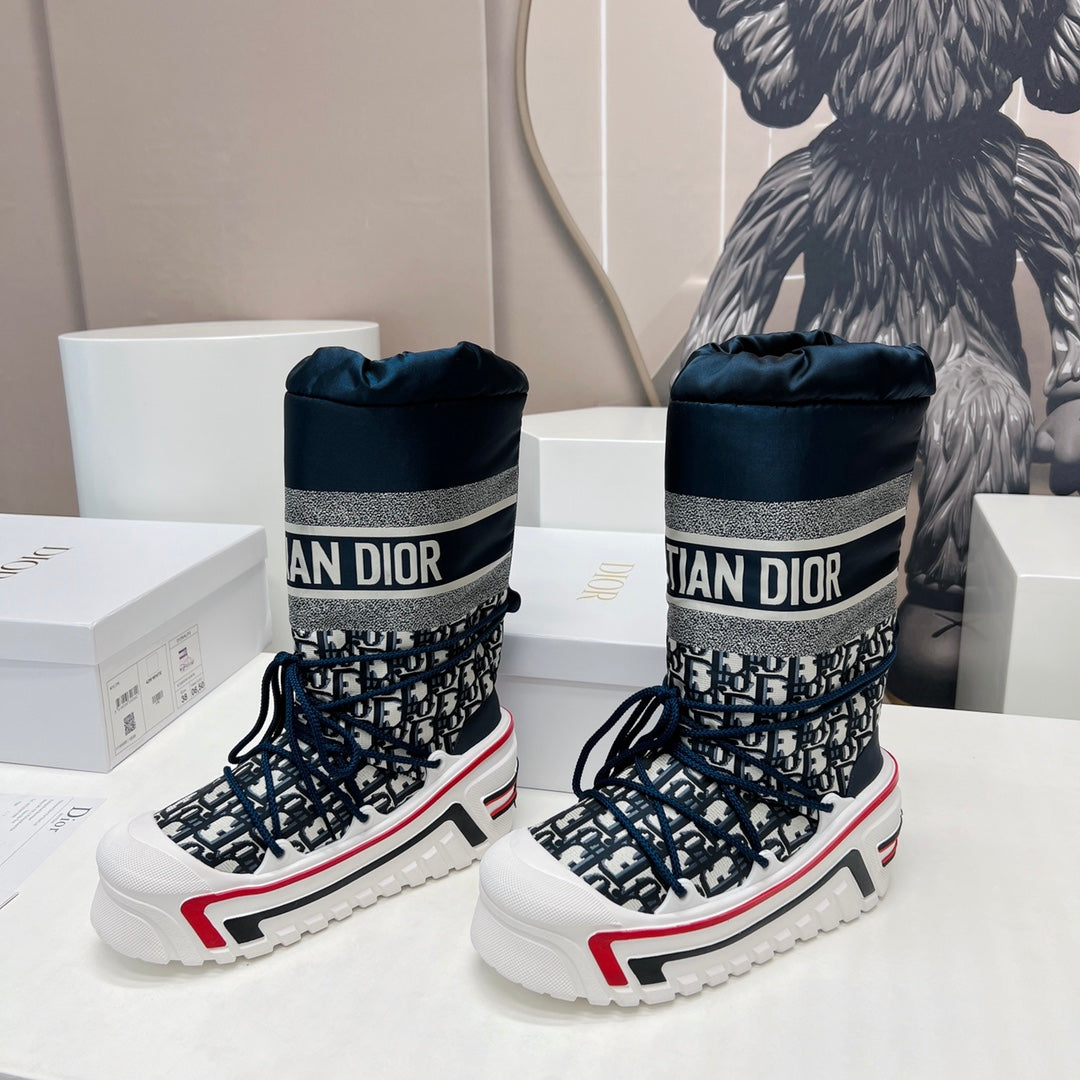 CD Platform Snow Boots Navy Blue White Cowhide Nylon 539657