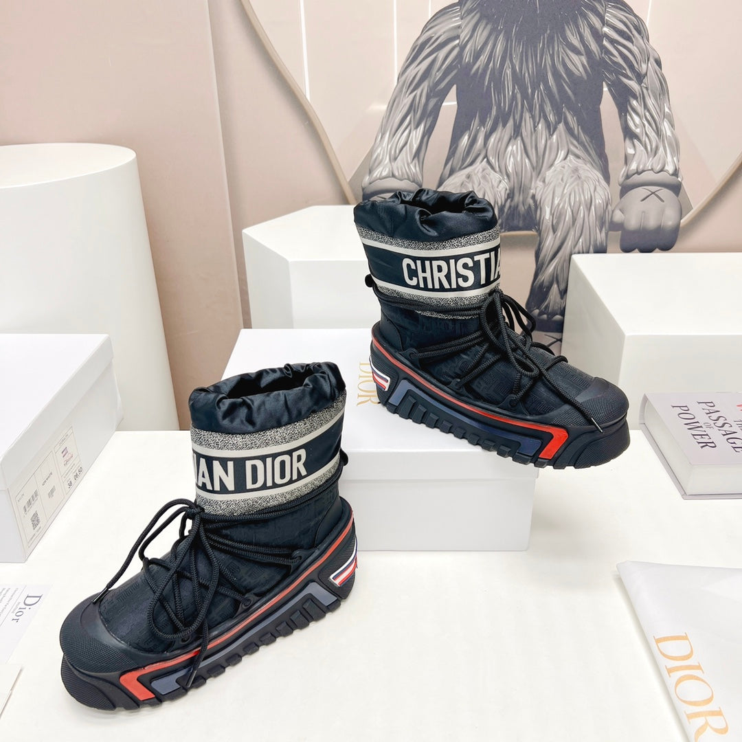 CD Snow Ankle Boots Black Red Cowhide Nylon Fabric 539658