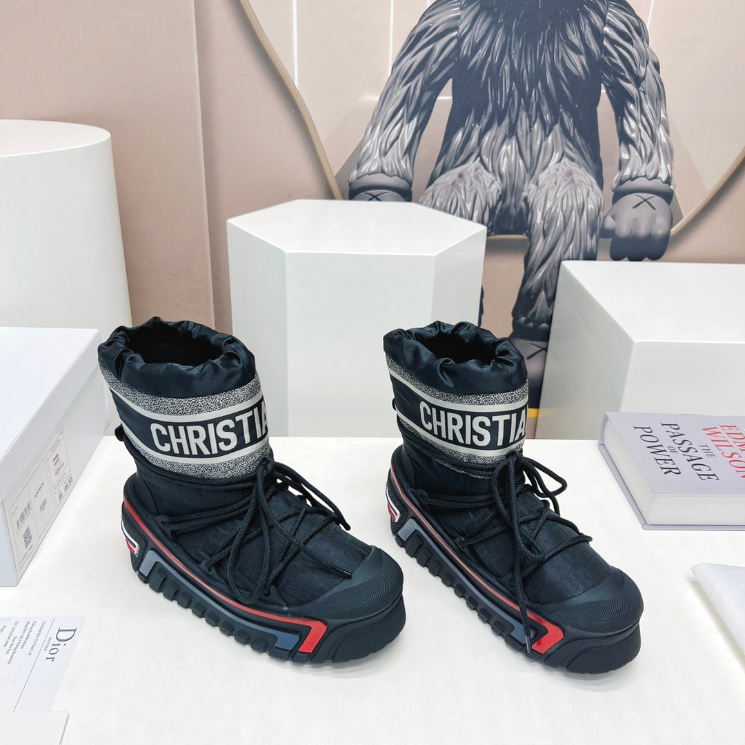 CD Snow Ankle Boots Black Red Cowhide Nylon Fabric 539658