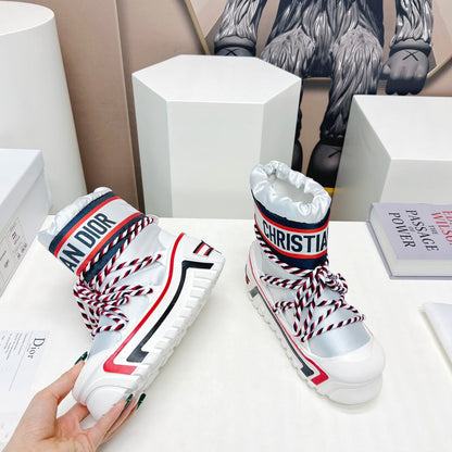 CD Snow Ankle Boots White Red Cowhide Nylon Fabric 539661