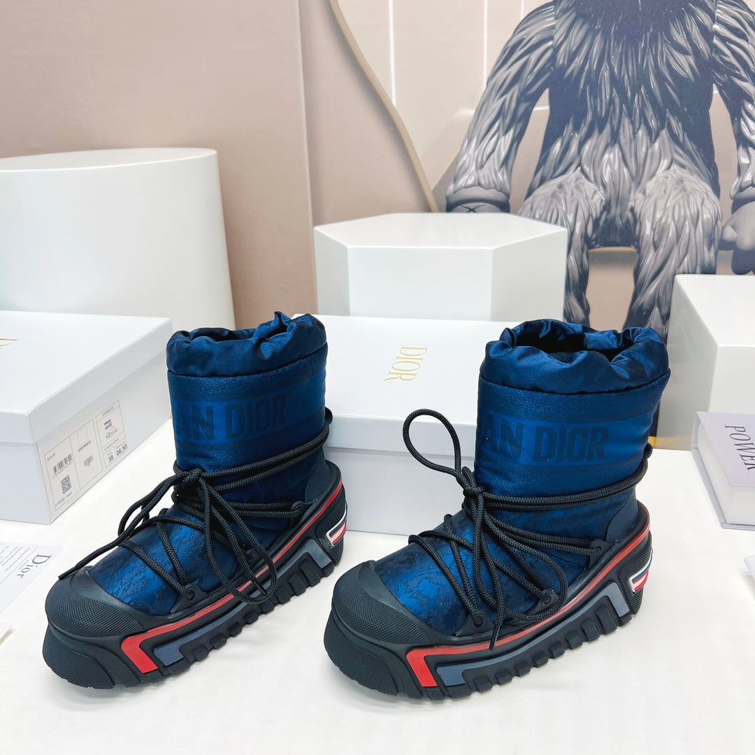 CD Snow Ankle Boots Dark Blue Cowhide Nylon Fabric 539660