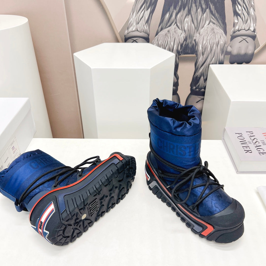 CD Snow Ankle Boots Dark Blue Cowhide Nylon Fabric 539660