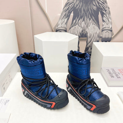 CD Snow Ankle Boots Dark Blue Cowhide Nylon Fabric 539660