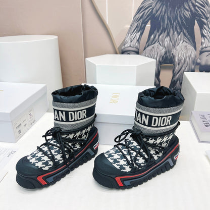 CD Snow Ankle Boots Black White Cowhide Nylon Fabric 539663