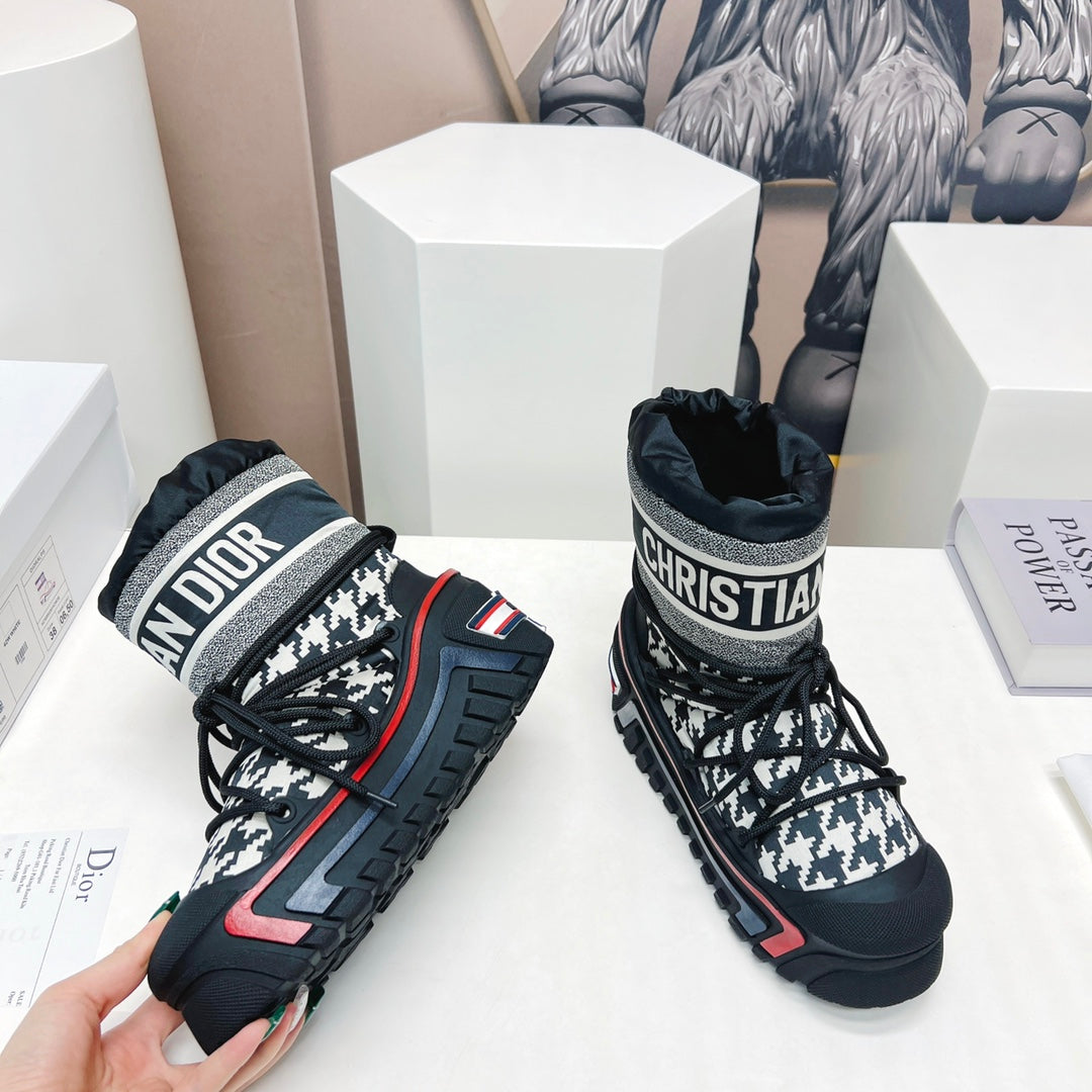 CD Snow Ankle Boots Black White Cowhide Nylon Fabric 539663