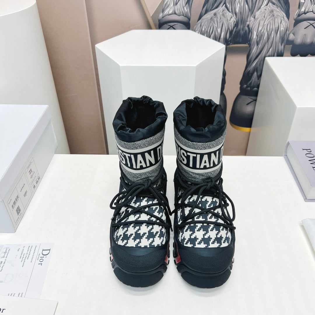 CD Snow Ankle Boots Black White Cowhide Nylon Fabric 539663