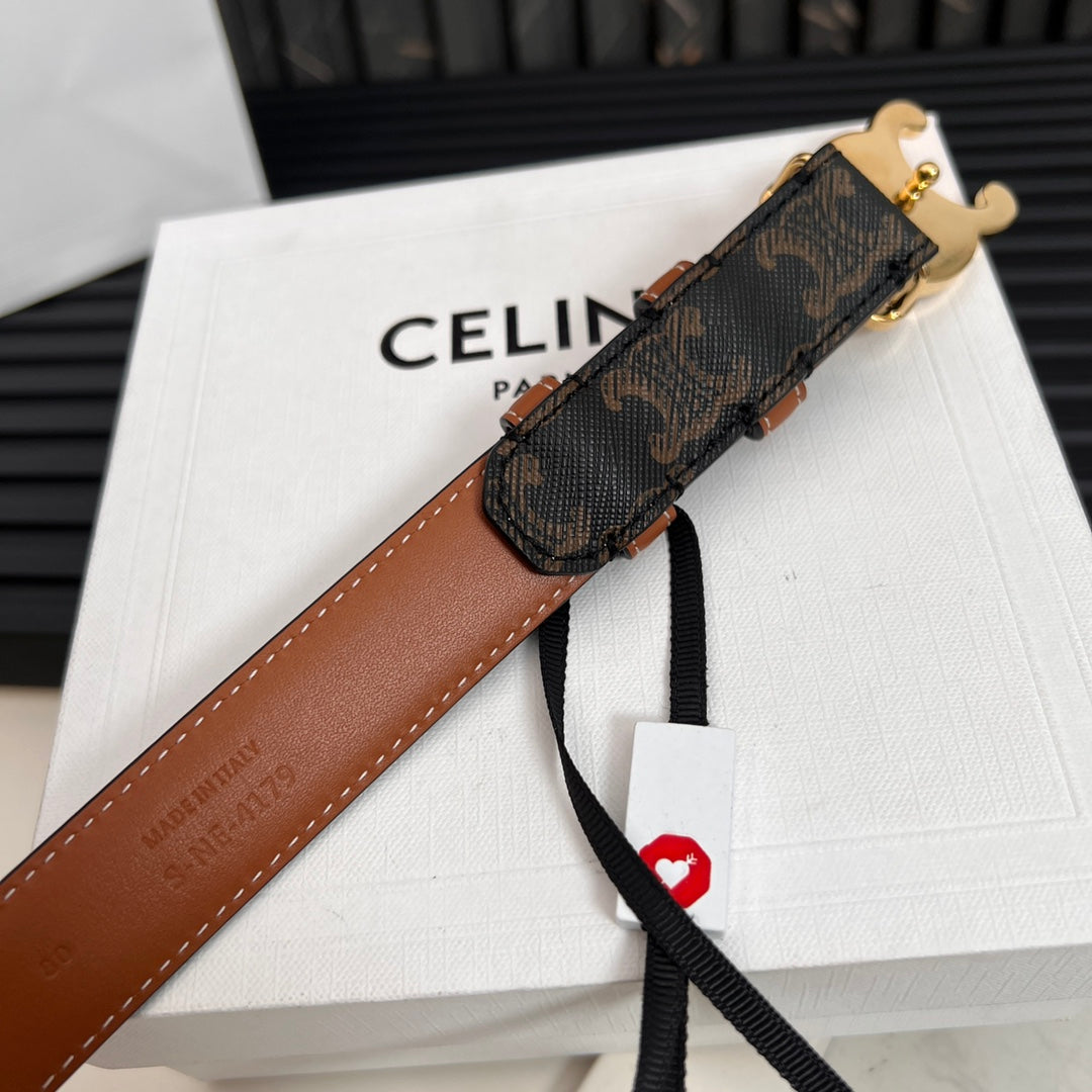CEL 25mm Triomphe Belt in Taurillon Black Brown Canvas 176293