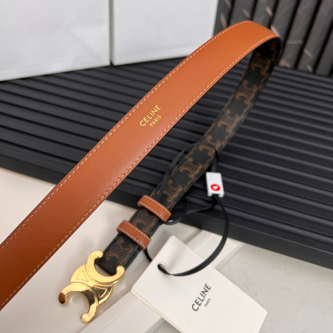 CL TRIOMPHE 25 MM BELT IN MONOGRAM BROWN CALFSKIN GOLD HARDWARE