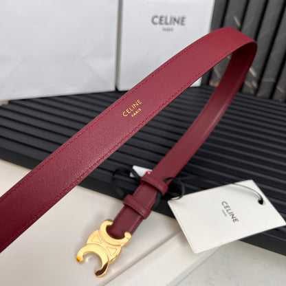 CL TRIOMPHE 25 MM BELT IN CURRANT RED CALFSKIN GOLD HARDWARE