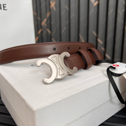 TRIOMPHE 25 MM BELT IN DARK BROWN CALFSKIN SILVER HARDWARE