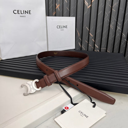 TRIOMPHE 25 MM BELT IN DARK BROWN CALFSKIN SILVER HARDWARE