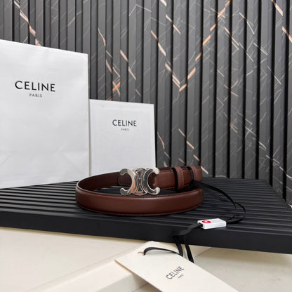 TRIOMPHE 25 MM BELT IN DARK BROWN CALFSKIN SILVER HARDWARE