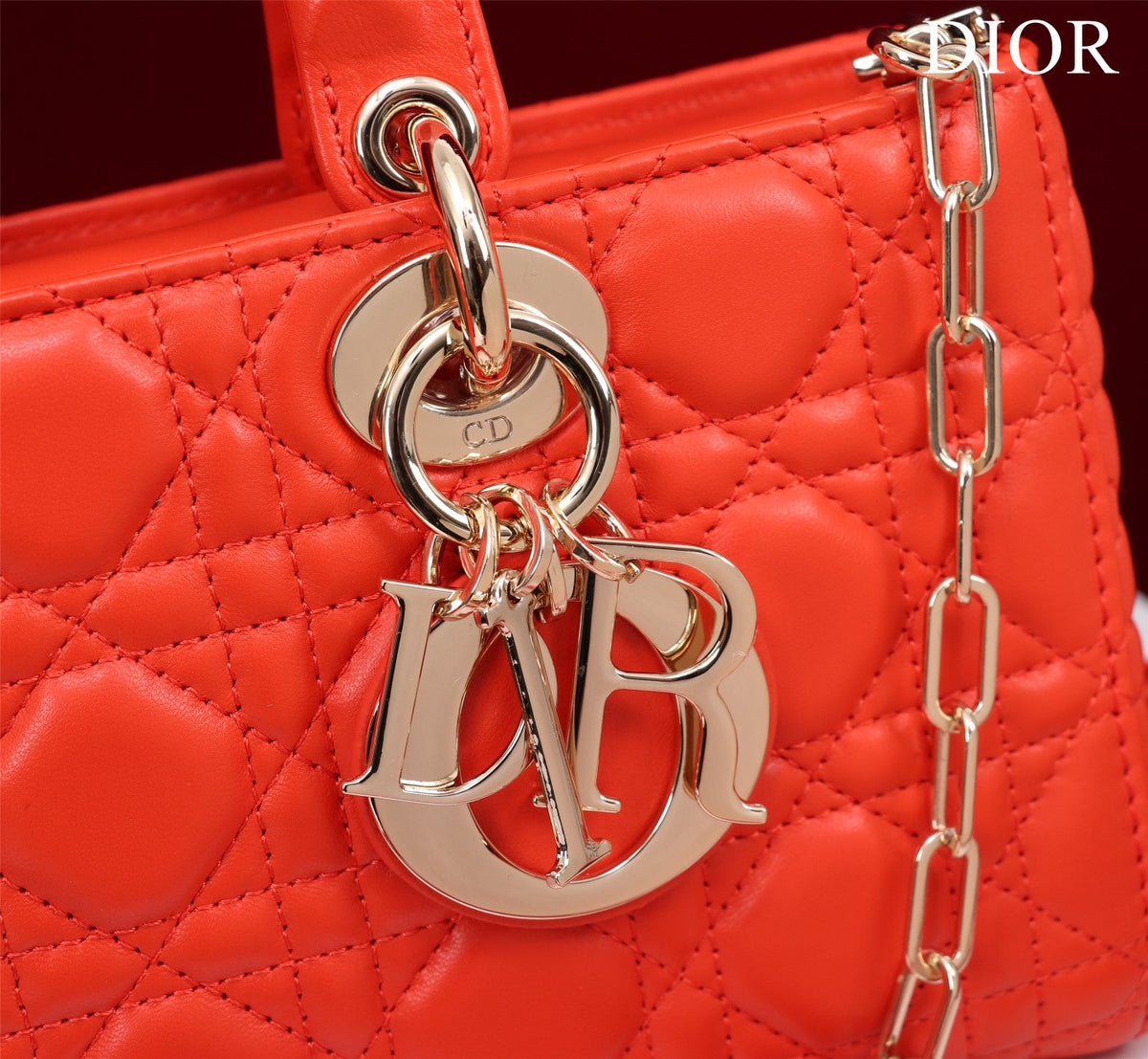 medium lady d-joy 26 red lambskin