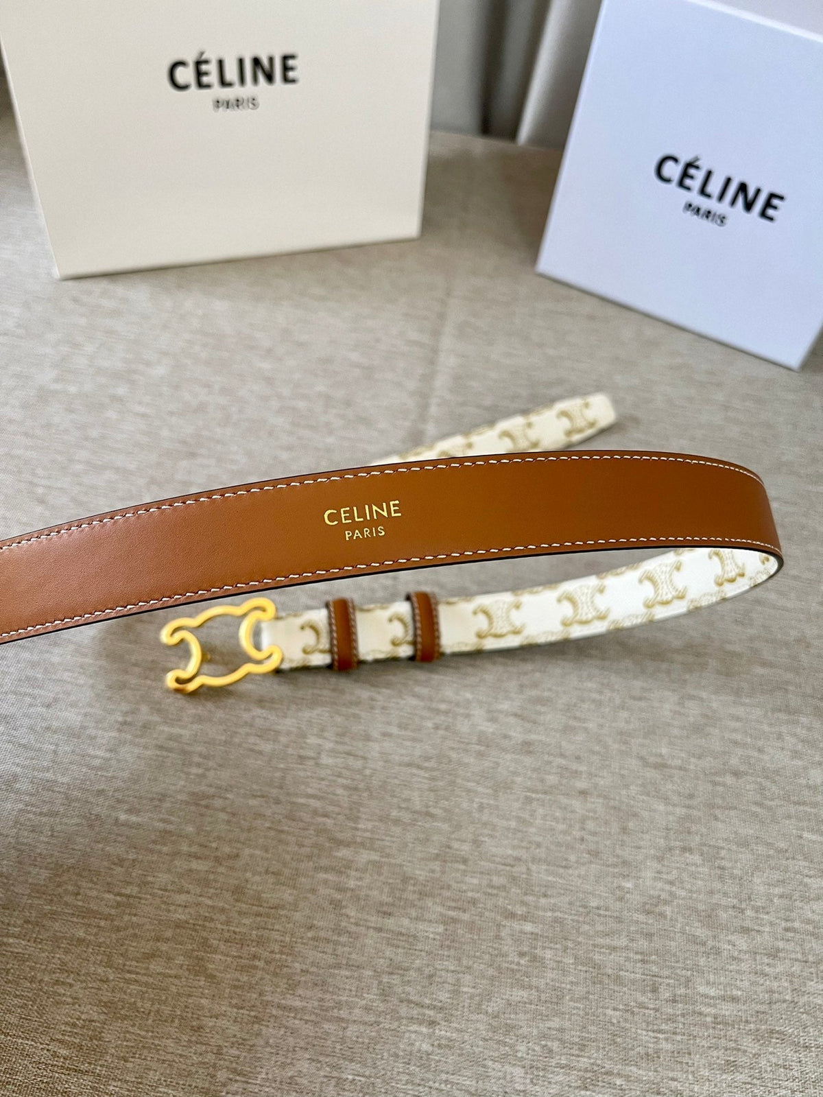 CL logo Cut-out Belt 25mm White Tan Triomphe Canvas Ghw