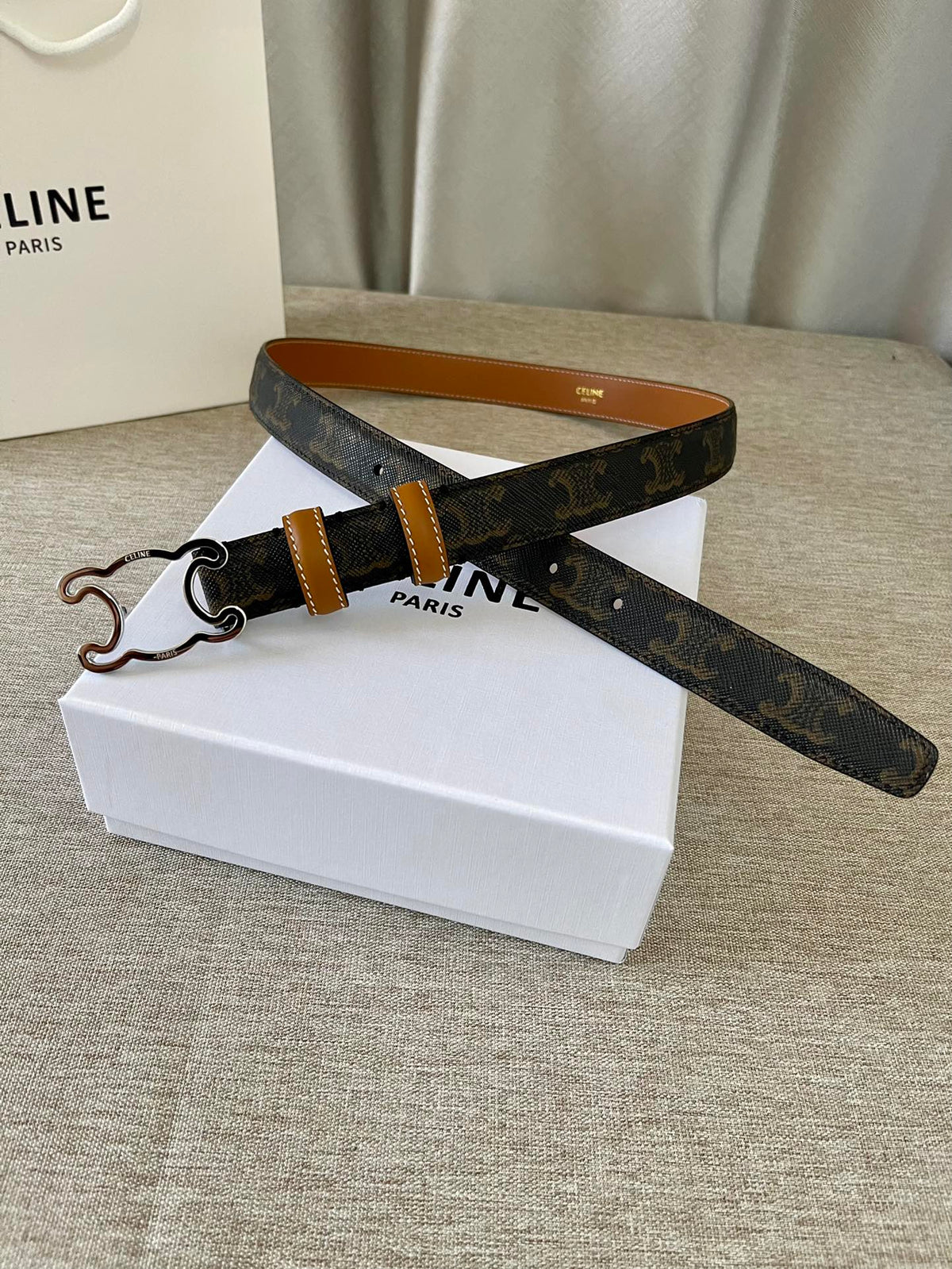 CL logo Cut-out Belt 25mm Black Tan Triomphe Canvas Shw