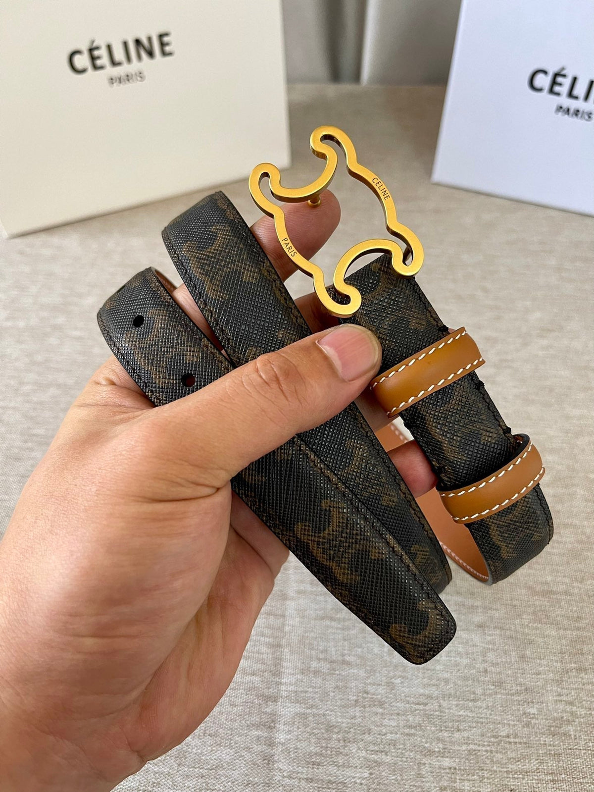 CL logo Cut-out Belt 25mm Black Tan Triomphe Canvas Ghw