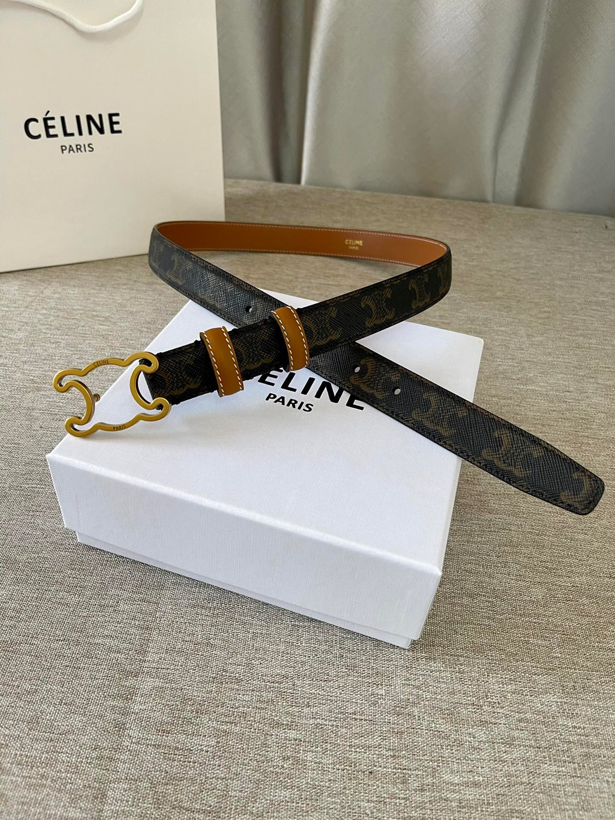 CL logo Cut-out Belt 25mm Black Tan Triomphe Canvas Ghw