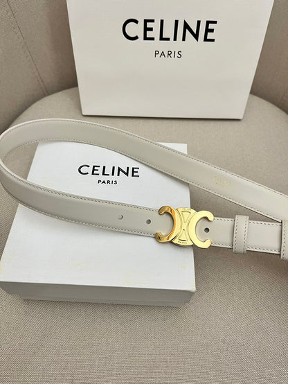 CELINE 25S TRIOMPHE 25MM BELT IN WHITE CALFSKIN GOLD HARDWARE