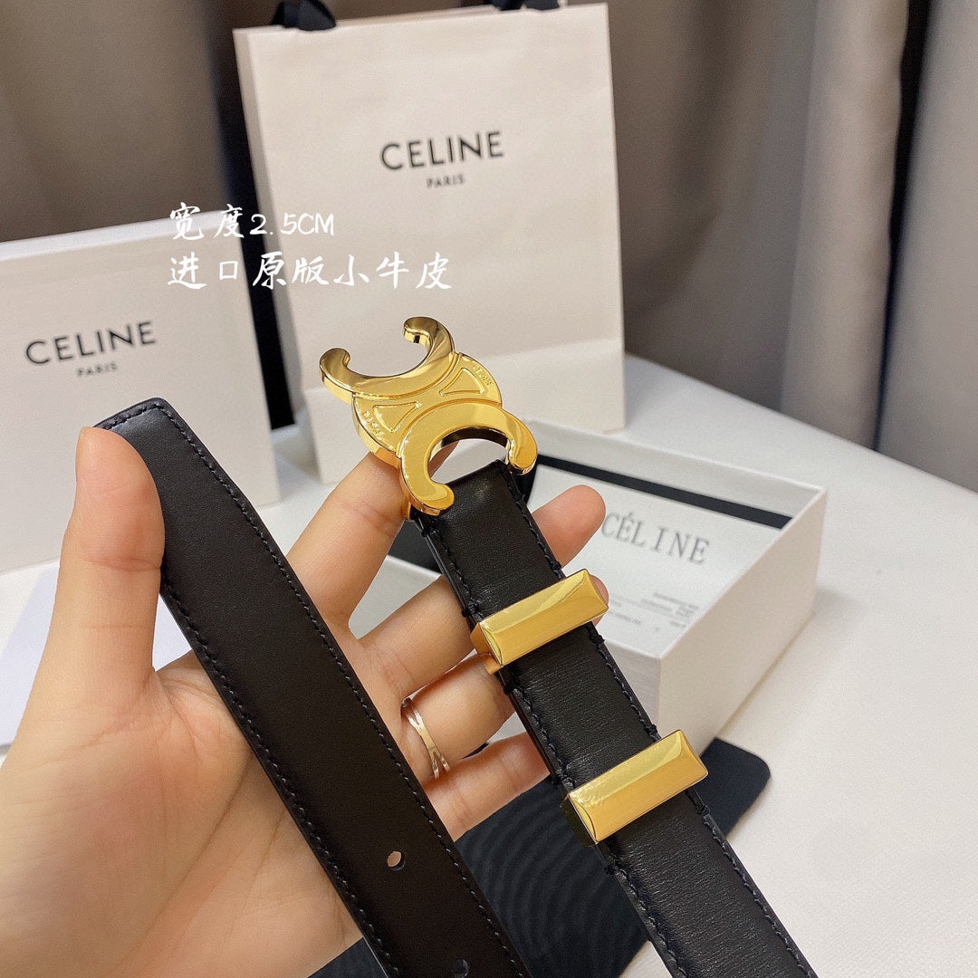 CL MEDIUM 25MM TRIOMPHE BELT IN BLACK CALFSKIN GOLD HARDWARE