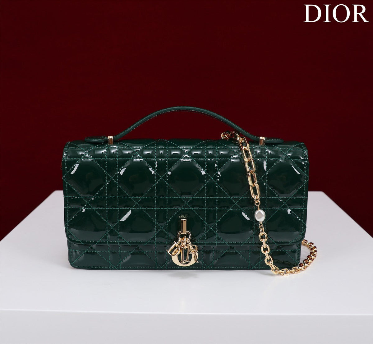 my cd mini 21 dark green patent calfskin
