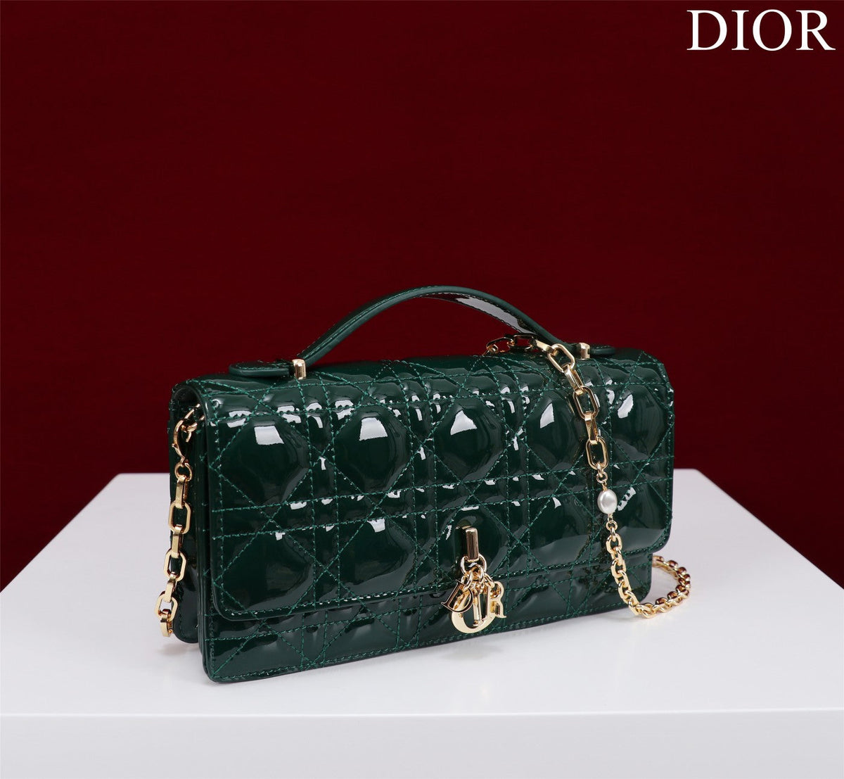 my cd mini 21 dark green patent calfskin