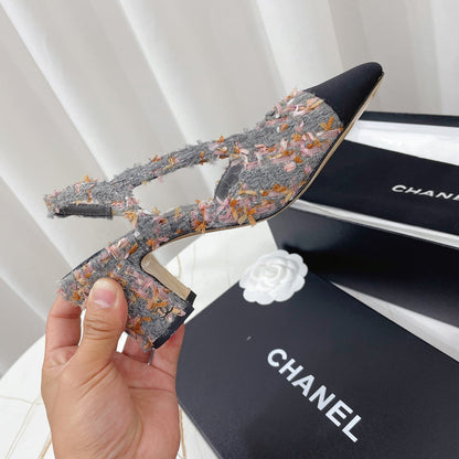 CC 26s High-Heel Slingbacks 6.5cm Black Mix Grey Tweed