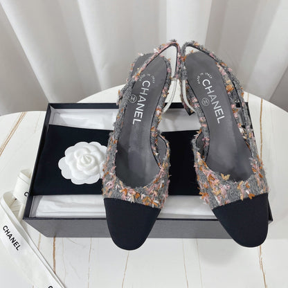 CC 26s High-Heel Slingbacks 6.5cm Black Mix Grey Tweed
