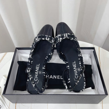 CC 26s High-Heel Slingbacks 65 Mm In Black Mix White Tweed