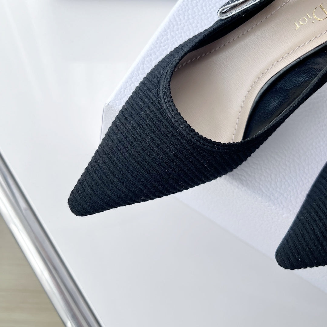 cd slingback pumps 65 black embroidered cotton