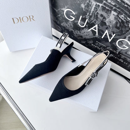 cd slingback pumps 65 black embroidered cotton