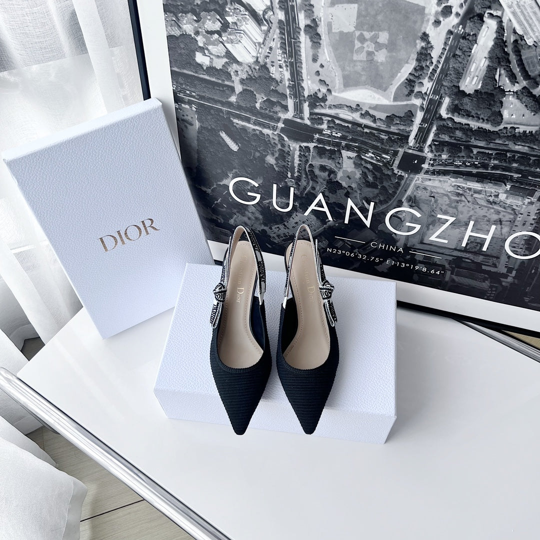 cd slingback pumps 65 black embroidered cotton