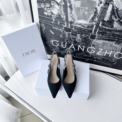cd slingback pumps 65 black embroidered cotton
