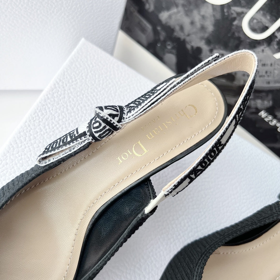 cd slingback pumps 65 black embroidered cotton