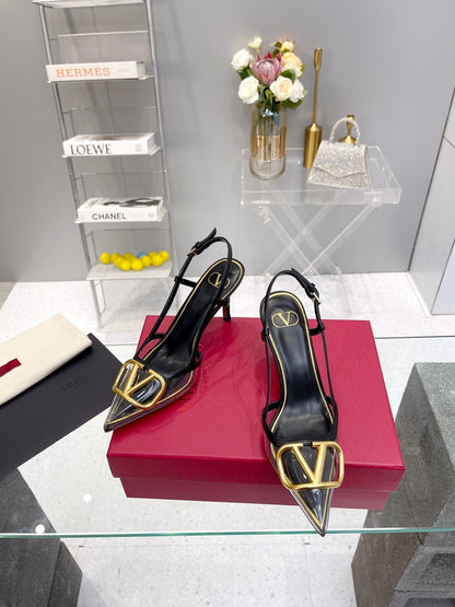 VT Vlogo Slingback Black PVC Sheepskin