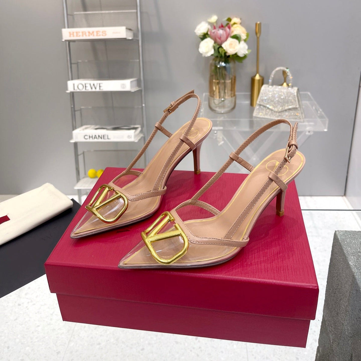 VT Vlogo Slingback Nude PVC Sheepskin