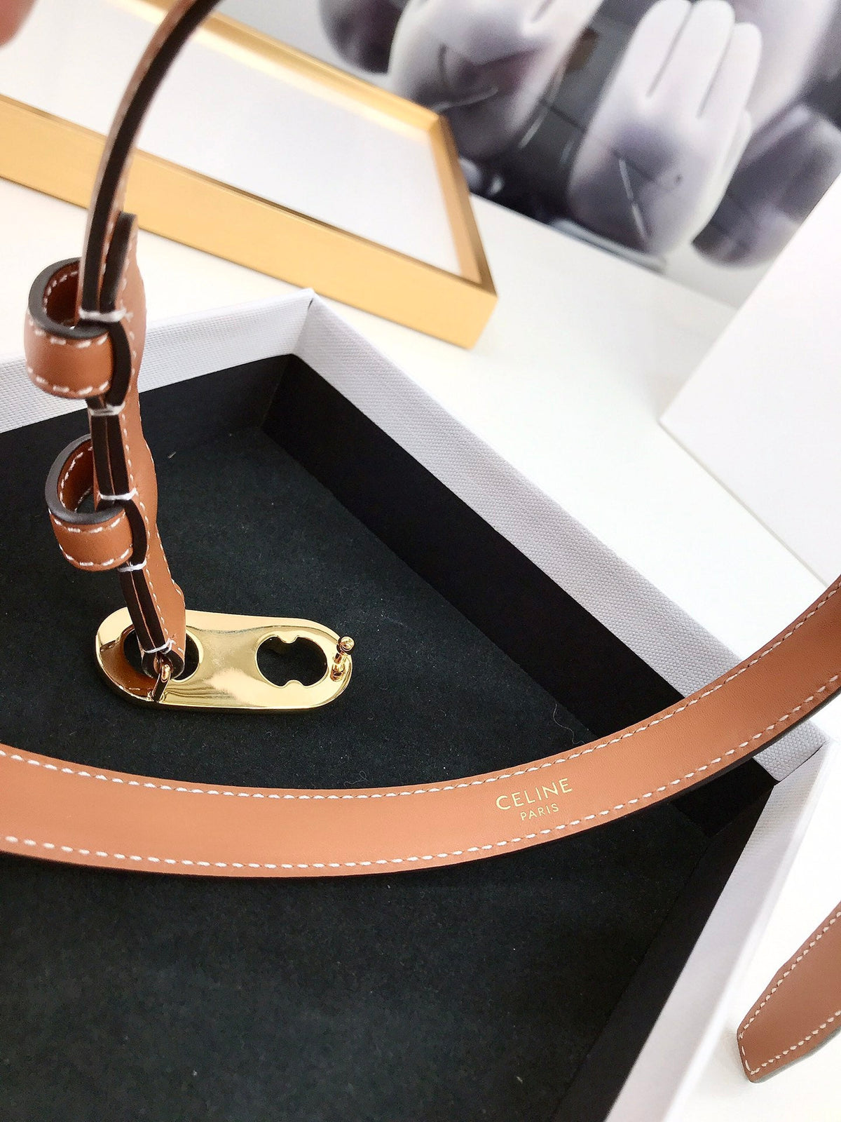 CL Gold 18mm Triomphe Enamel Saddle Brown Cowhide 608385