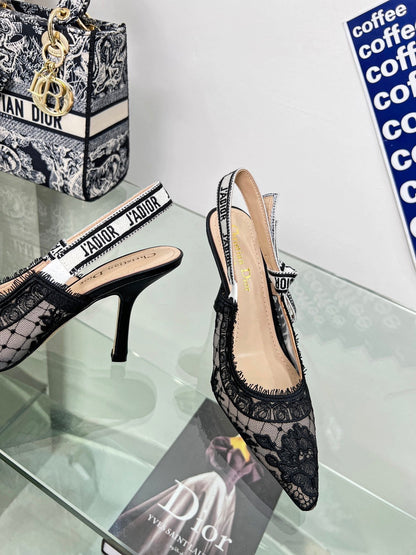 cd slingback pump 95 transparent mesh embroidered black flower moitf