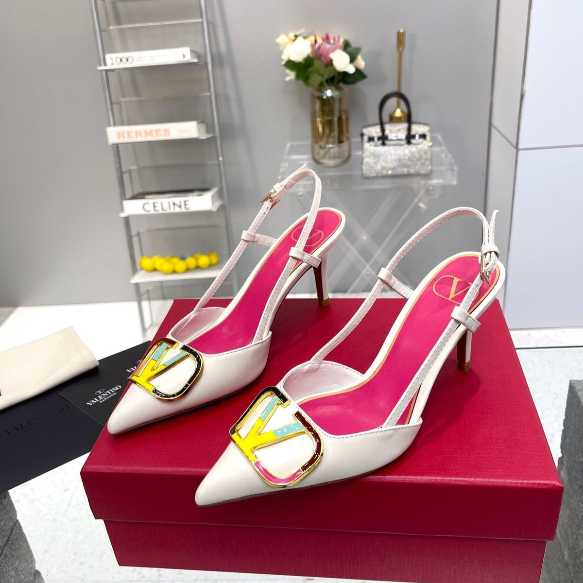 VT Vlogo Signature 75mm Pink White Slingback Sheepskin