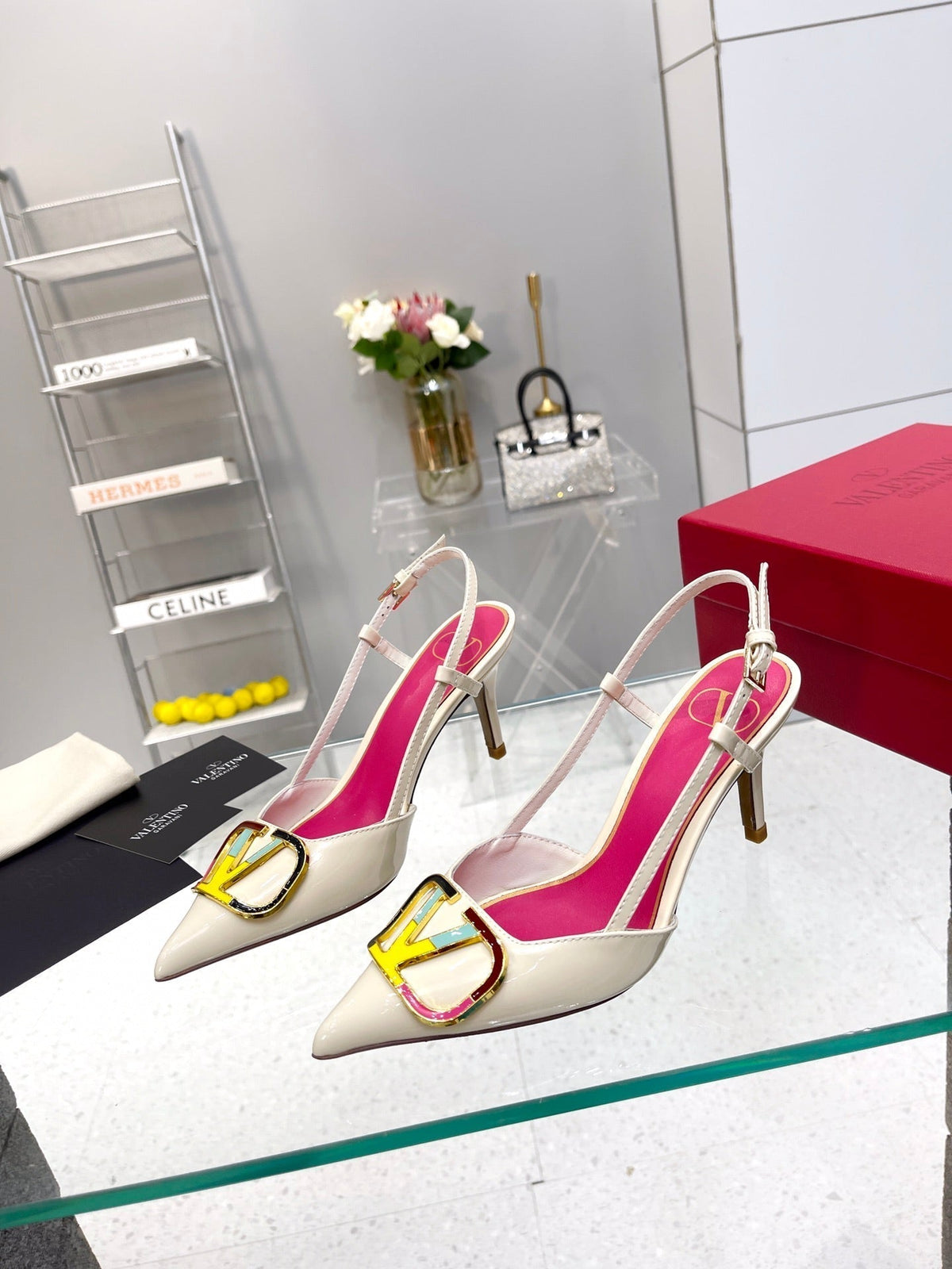 VT Vlogo Signature 75mm White Slingback Patent Leather