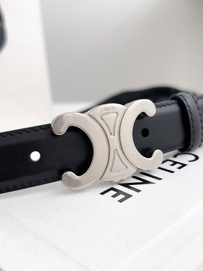 CELINE 26S BELT 25 MM IN BLACK CALFSKIN 672025