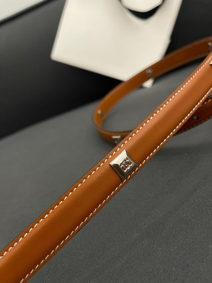 CL SMALL 18 MM TRIOMPHE BELT IN TAURILLON BRONZE BROWN LEATHER SILVER HARDWARE
