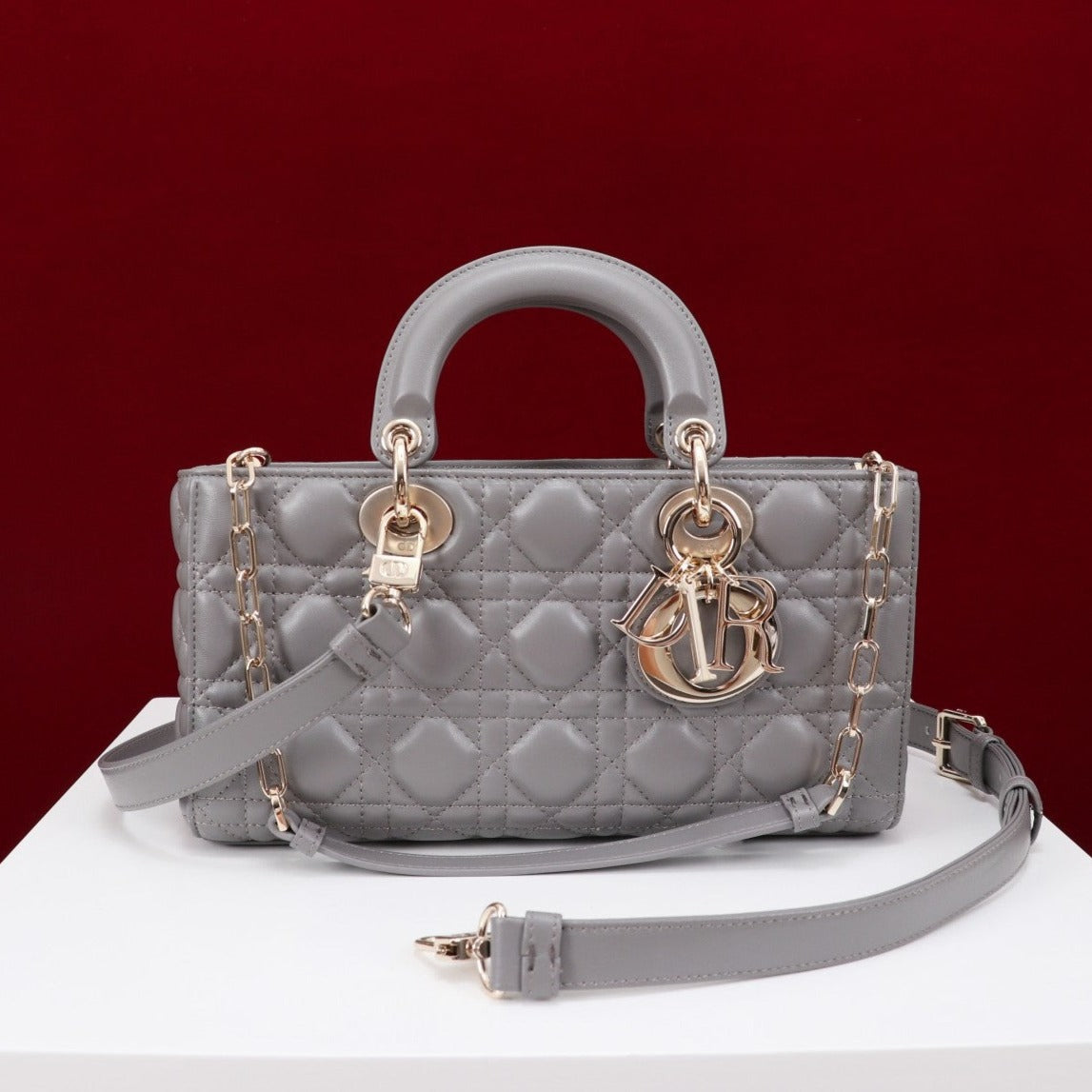 medium lady d-joy 26 grey lambskin