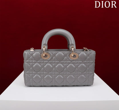 medium lady d-joy 26 grey lambskin